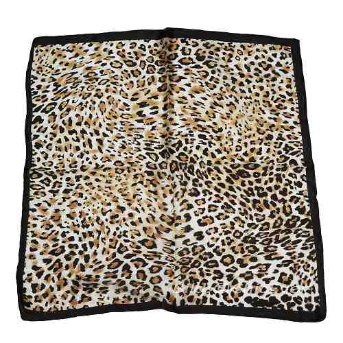 Feines Damen-Nickituch aus 100% Seide, Seidentuch, 52cmx52cm, Leopard, schwarz, braun, weiß, 5947